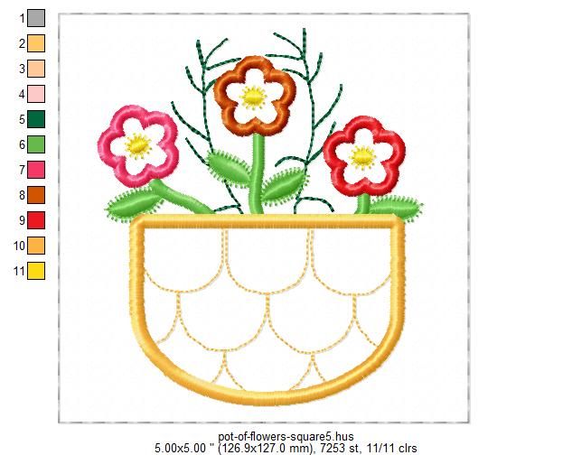 Folksie Pot of Flowers Applique Quilt Square