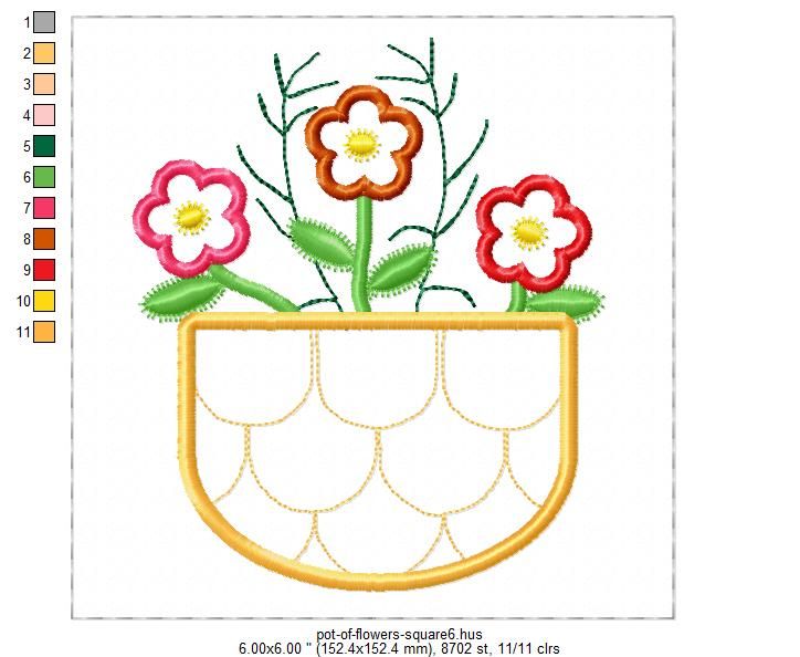 Folksie Pot of Flowers Applique Quilt Square