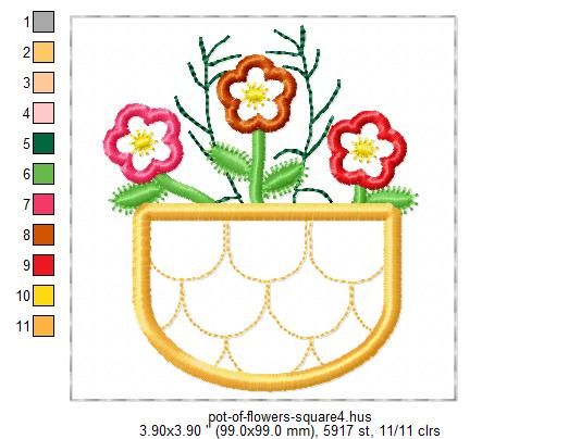 Folksie Pot of Flowers Applique Quilt Square
