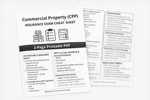 Commercial Property (CPP) Insurance Exam Cheat Sheet – 2-Page Printable PDF
