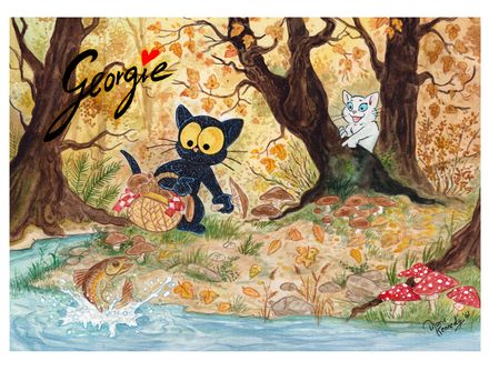 Carte Postale G58 &quot;Georgie et Blanche aux Champignons&quot;