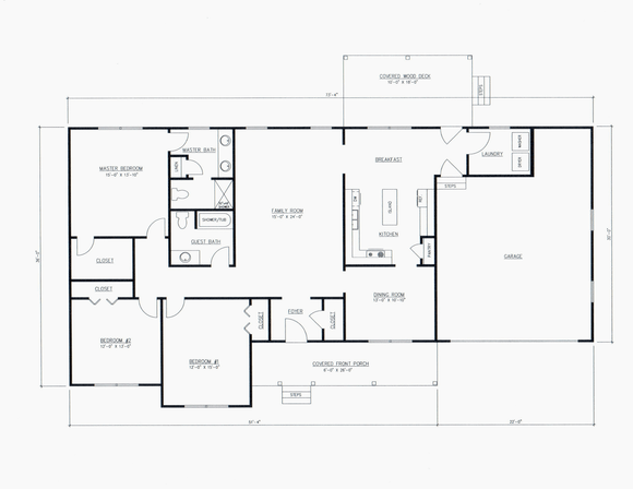 Simple 3 bedrooms and 2 bath floor plan 1800 sq ft with instant pdf download.