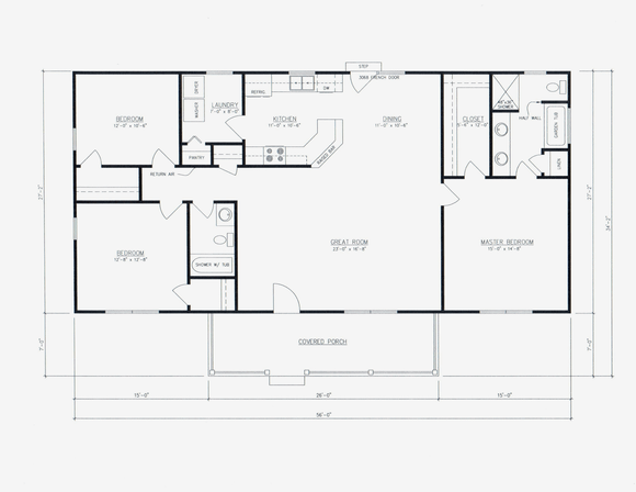 3 bedroom 2 bath house plan floor plan. Great layout 1500 sq ft. The Houston house.