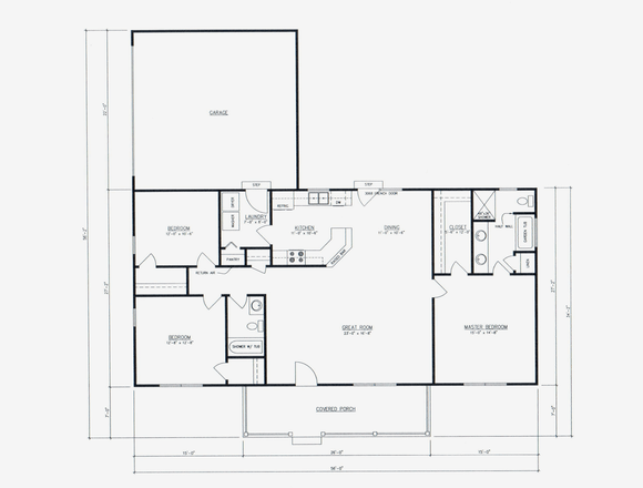 3 bedroom 2 bath house plan floor plan with 2 car garage. Great layout 1500 sq ft.