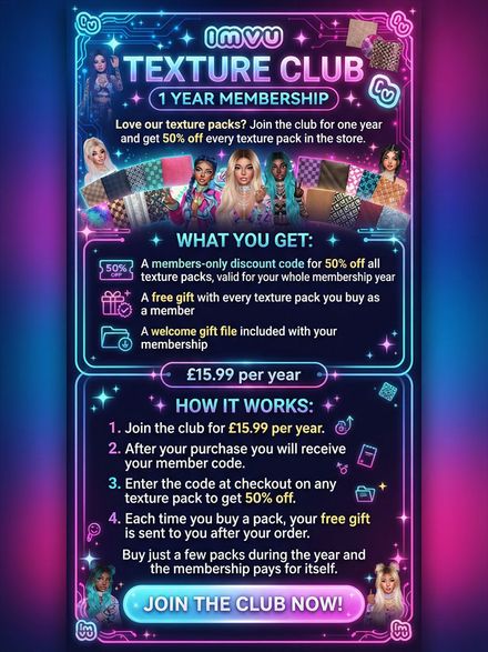IMVU Texture Club – 1 Year Membership
