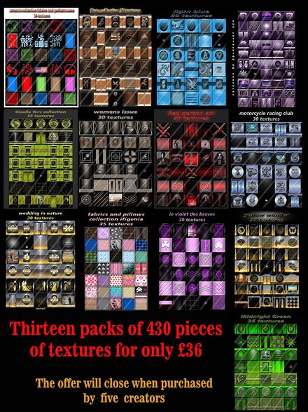 thirteen packs of 430 pieces of textures for only £36