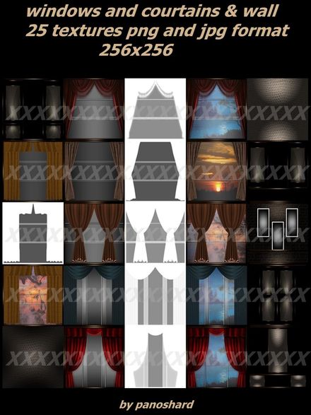  windows and curtains &amp; wall 25 textures png and jpg  256x256 for imvu