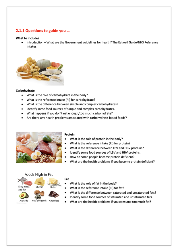 Hospitality and Catering MOCK NEA Writing Frames