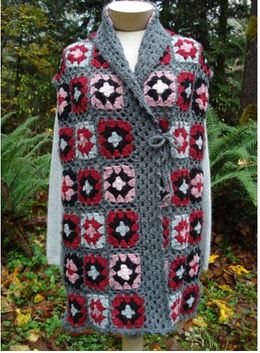 Shawl Collar Granny Square Wrap