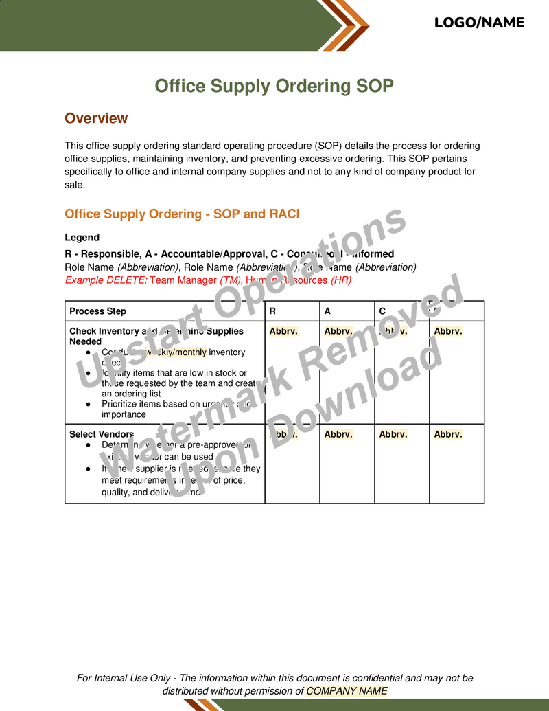 Office Supply Ordering SOP (Standard Operating Procedure)