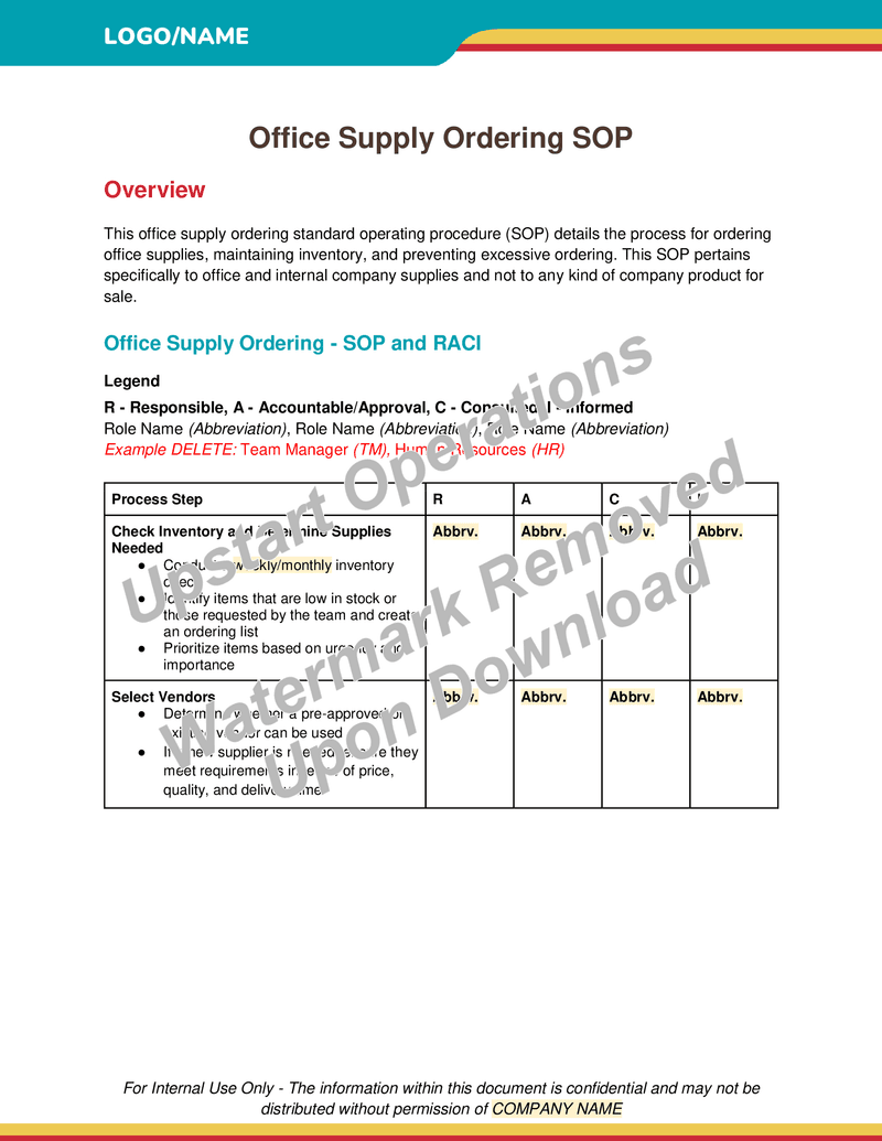 Office Supply Ordering SOP (Standard Operating Procedure)