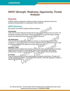 SWOT (Strength, Weakness, Opportunity, Threat) Analysis Worksheet