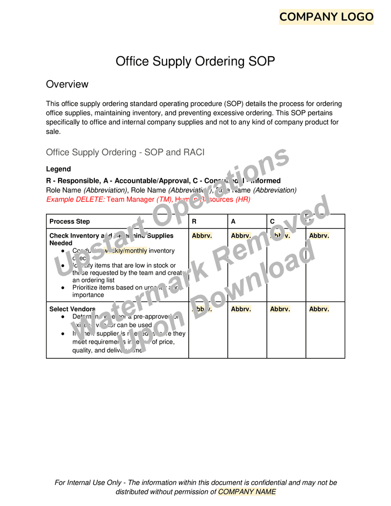 Office Supply Ordering SOP (Standard Operating Procedure)