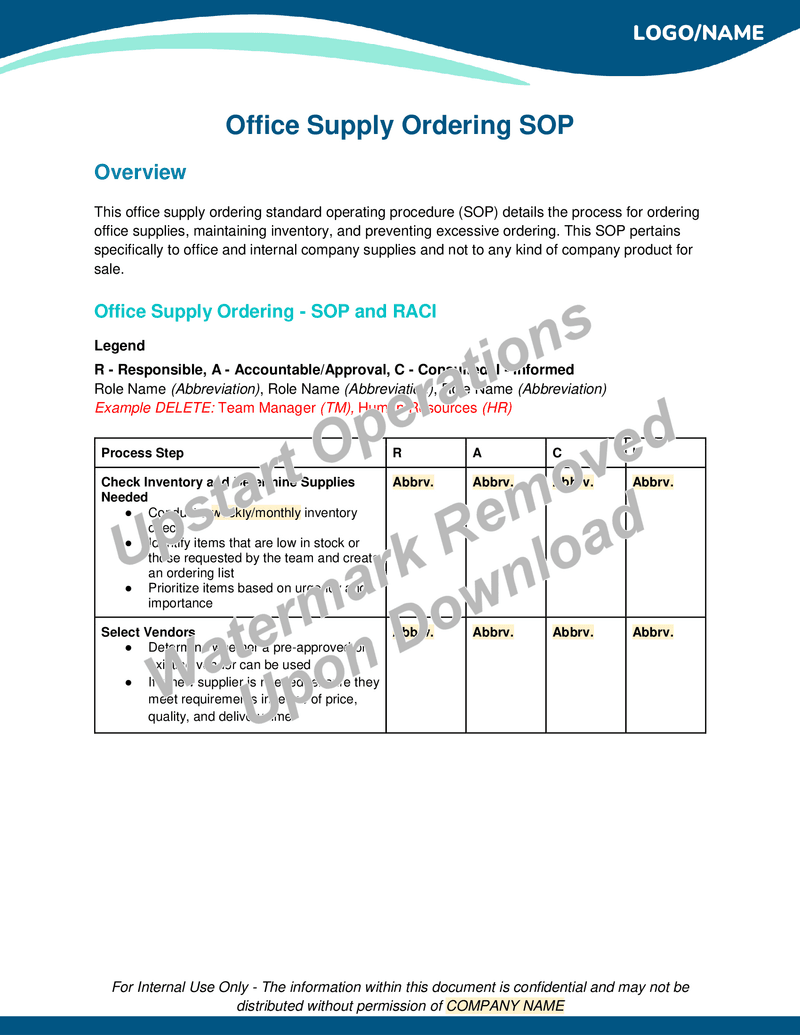 Office Supply Ordering SOP (Standard Operating Procedure)