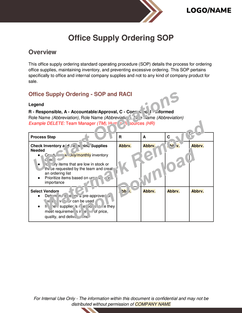 Office Supply Ordering SOP (Standard Operating Procedure)