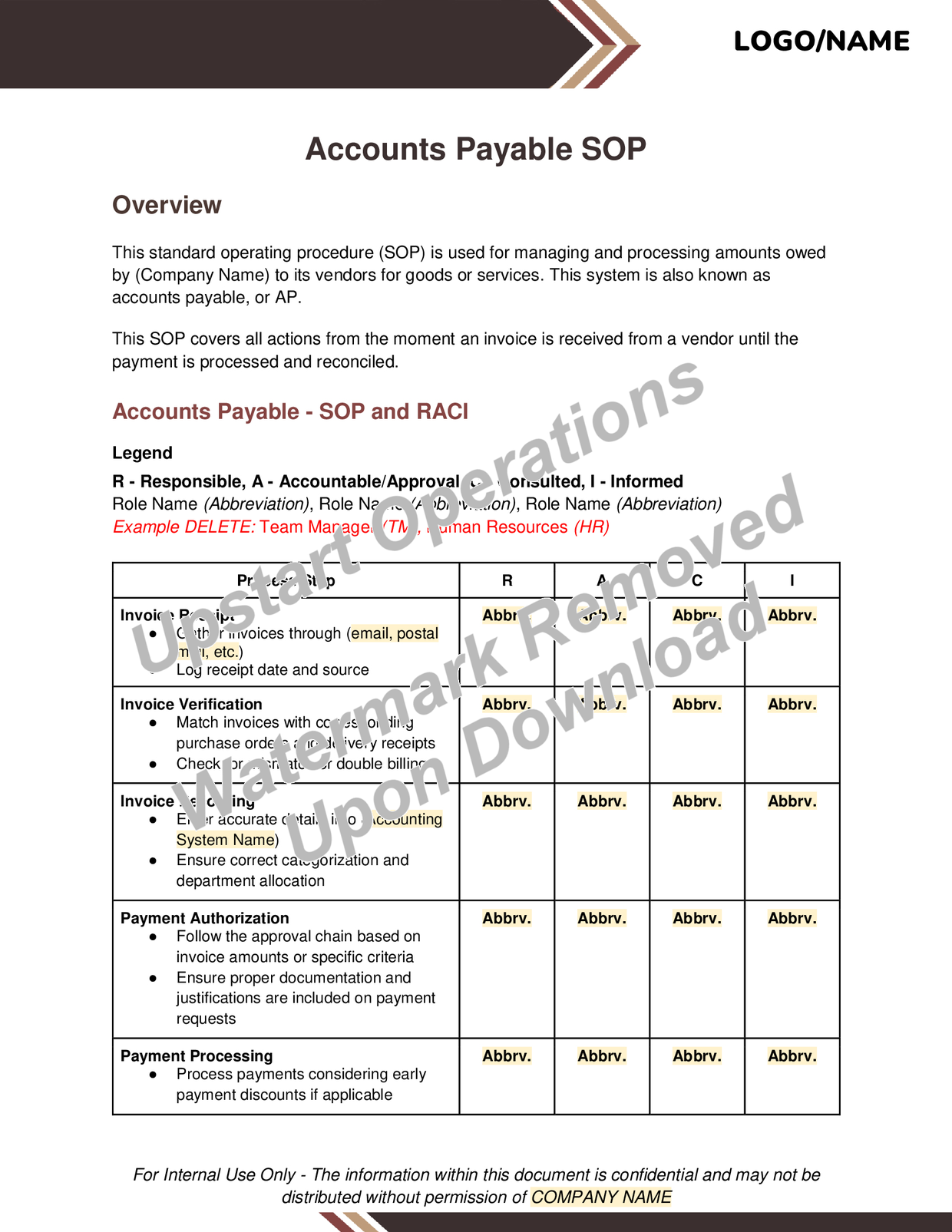 Accounts Payable SOP (Standard Operating Procedure) Accounts Payable SOP (Standard Operating Procedure)