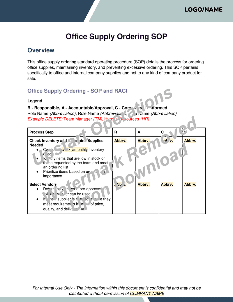 Office Supply Ordering SOP (Standard Operating Procedure)