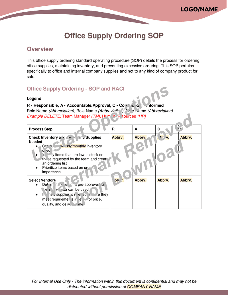 Office Supply Ordering SOP (Standard Operating Procedure)