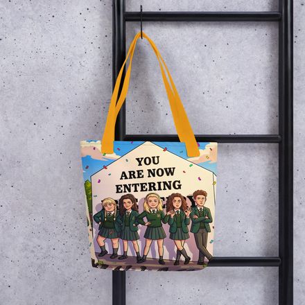 Derry Girls: "Entering Derry" All-Over Print Tote Bag – Classic School Uniform Edition