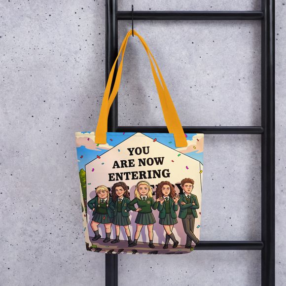 Derry Girls: "Entering Derry" All-Over Print Tote Bag – Classic School Uniform Edition