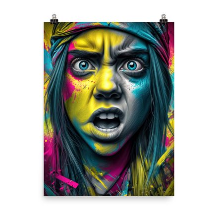 "Neon Shock" – Billie Eilish Grotesque Pop Surrealism Portrait
