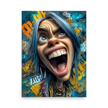 "Blue Manic" – Billie Eilish Graffiti Pop Surrealism Portrait