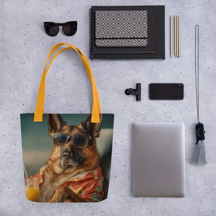 "Vacation Mode" German Shepherd | All-Over Print Tote Bag
