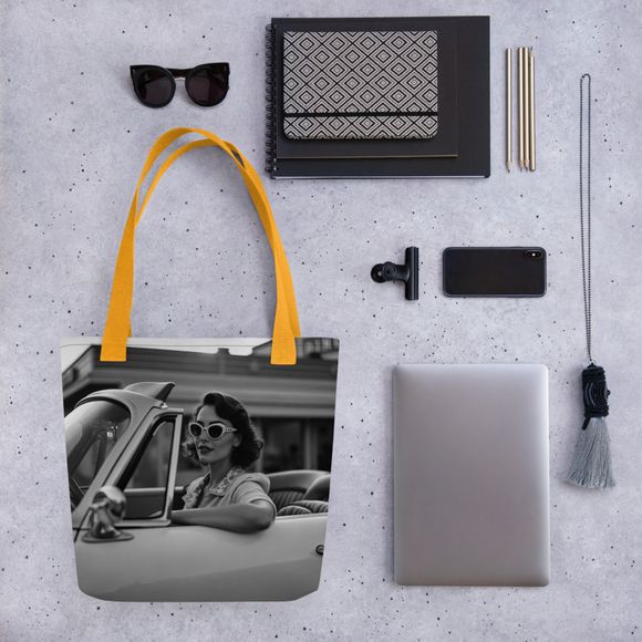 Retro Elegance: Cruising Through Time – Premium All-Over Print Tote Bag