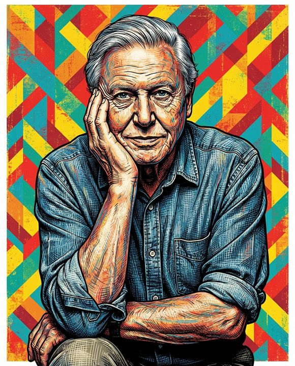 Sir David Attenborough AI Pop-Art Vector