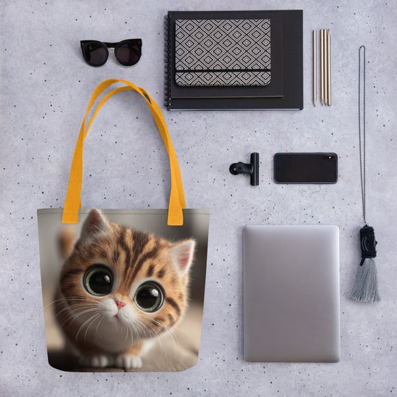 Wide-Eyed Wonder: Tiny Tabby All-Over Print Tote Bag