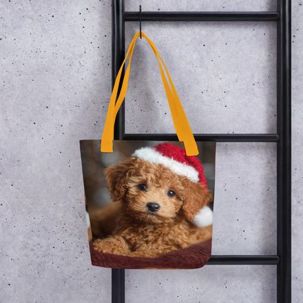 Festive Poodle Pup All-Over Print Tote Bag – Holiday Edition by Derry67