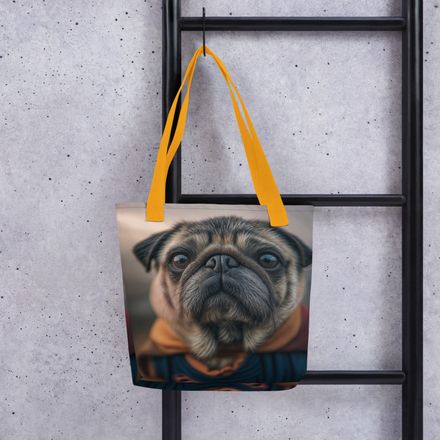 "The Heroic Pug" – Close-Up Portrait | All-Over Print Tote Bag