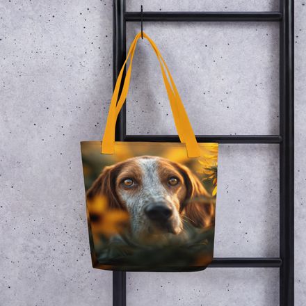 "Golden Hour Beagle" – Premium AI-Art All-Over Print Tote Bag