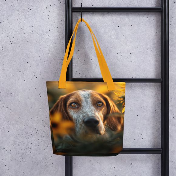 "Golden Hour Beagle" – Premium AI-Art All-Over Print Tote Bag