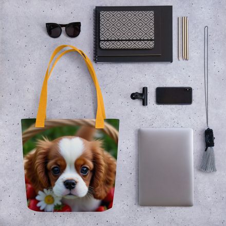 "Sweet Berry Spaniel" – Cavalier King Charles Puppy Premium All-Over Print Tote Bag
