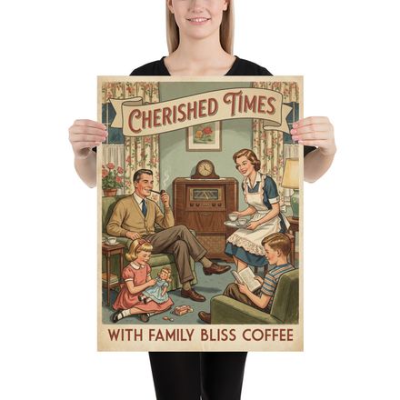 Vintage 1950s Family Coffee Advertisement Poster