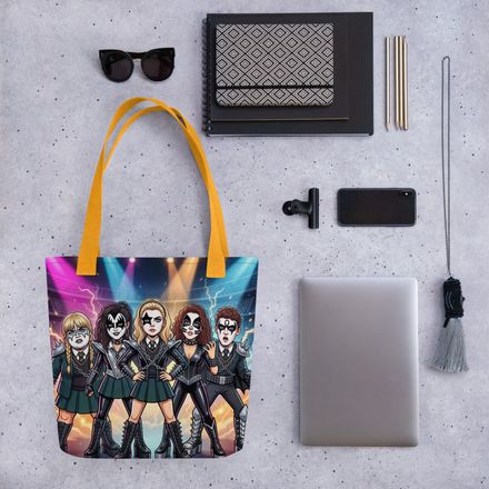 Derry Rock City: Stylized "Derry Girls" x KISS Tribute All-Over Print Tote Bag