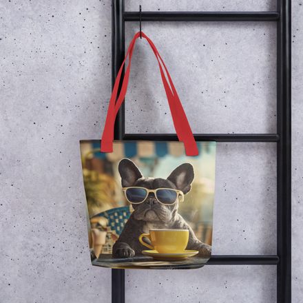 "Café Connoisseur" French Bulldog | All-Over Print Tote Bag