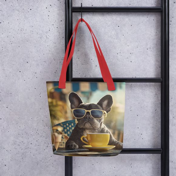"Café Connoisseur" French Bulldog | All-Over Print Tote Bag