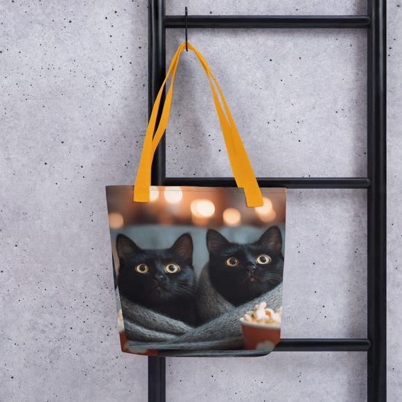 Movie Night Duo: Cozy Black Cats All-Over Print Tote Bag