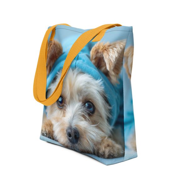 "Azure Snuggle Pup" – Premium AI-Art All-Over Print Tote Bag