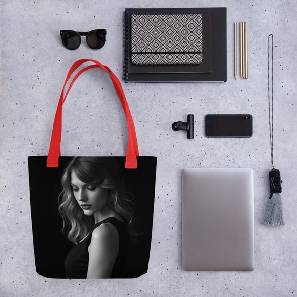 "Timeless Icon" Noir Portrait All-Over Print Tote Bag – Derry67 AI Art Edition