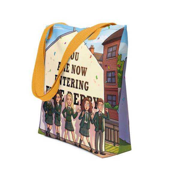 Derry Girls: Glam Rock Rebellion All-Over Print Tote Bag – The "Gods of Thunder" Edition