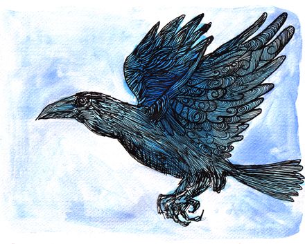 &quot;Raven of the Flood&quot; Watercolor/Ink Painting