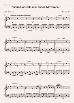 Mendelssohn Violin Concerto. Movement 1. Solo Piano Arrangement/Transcription.